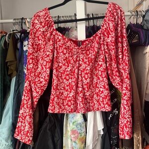 Anthropologie Red Floral Blouse Medium